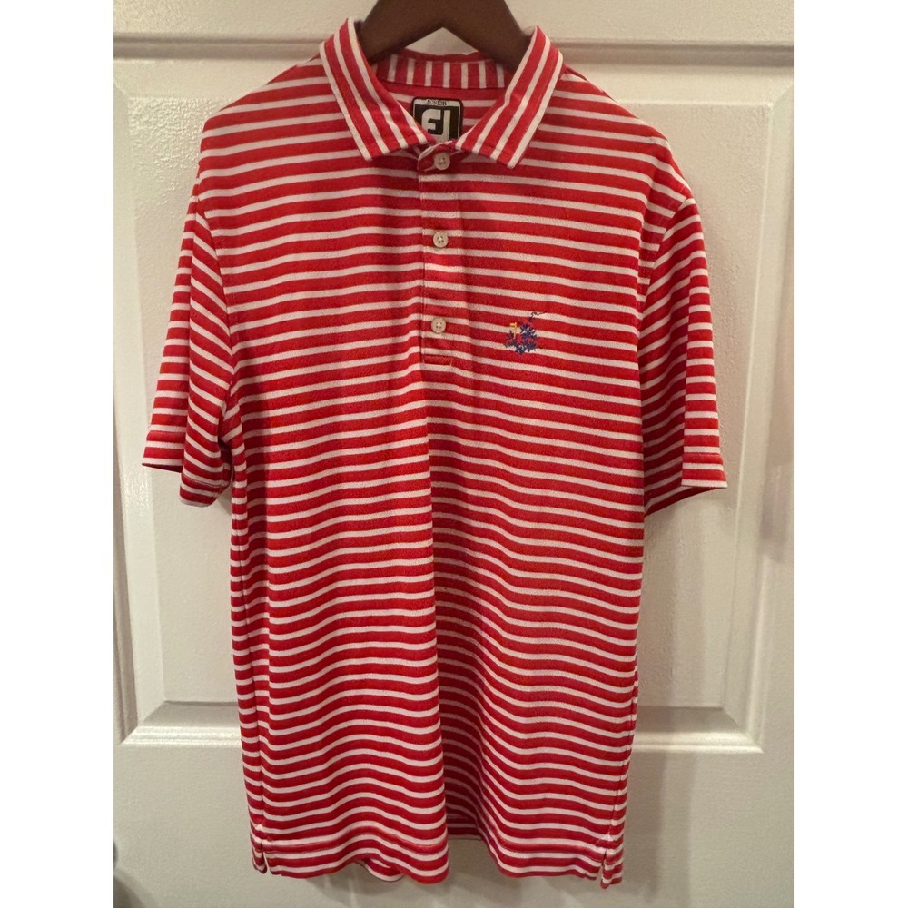 FootJoy Junior Boys Golf Polo Shirt Red White Striped Short Sleeve Size Large L